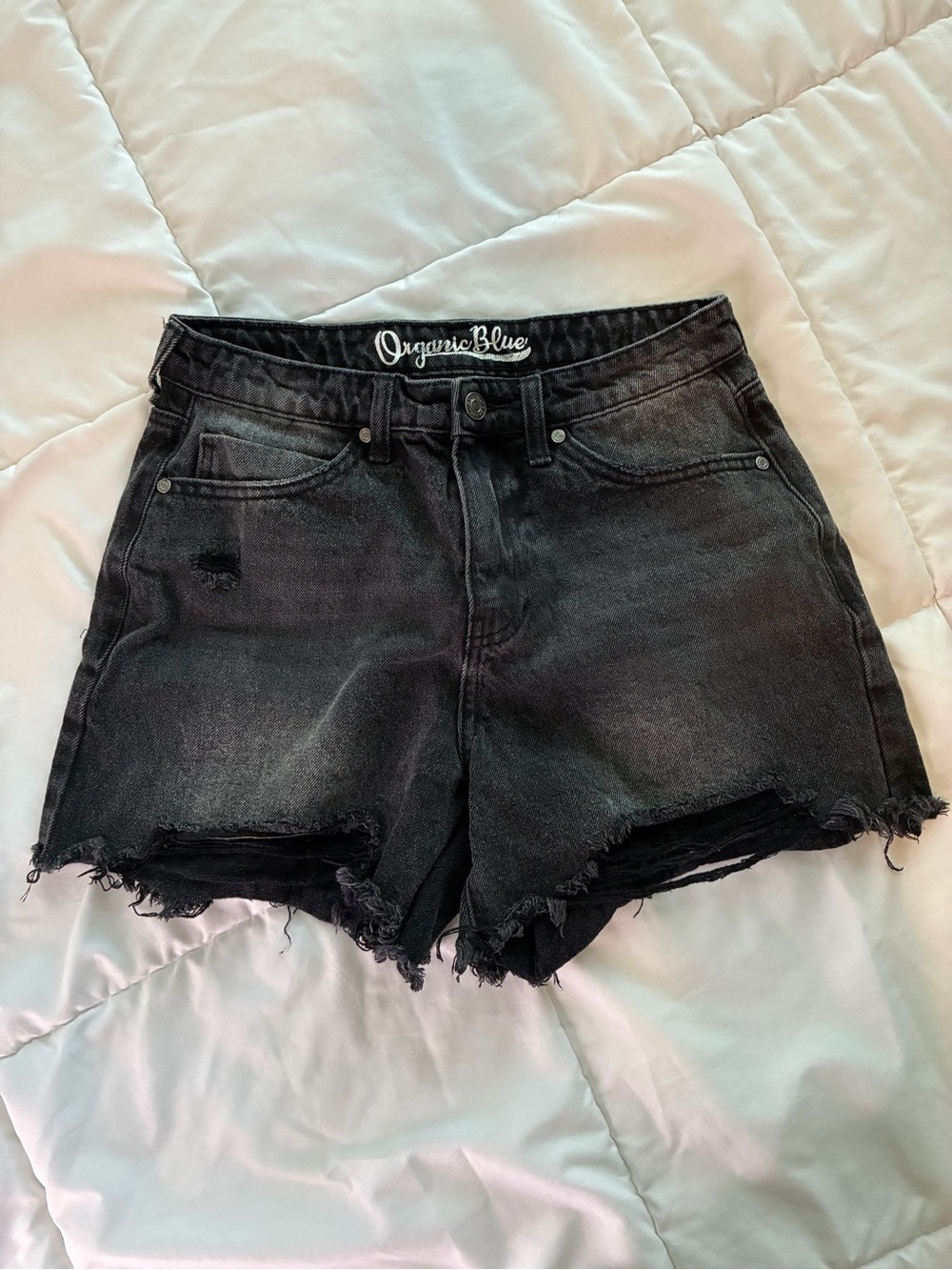 Organic Blue - Black Wash Distressed Denim Shorts Womens Size 9
